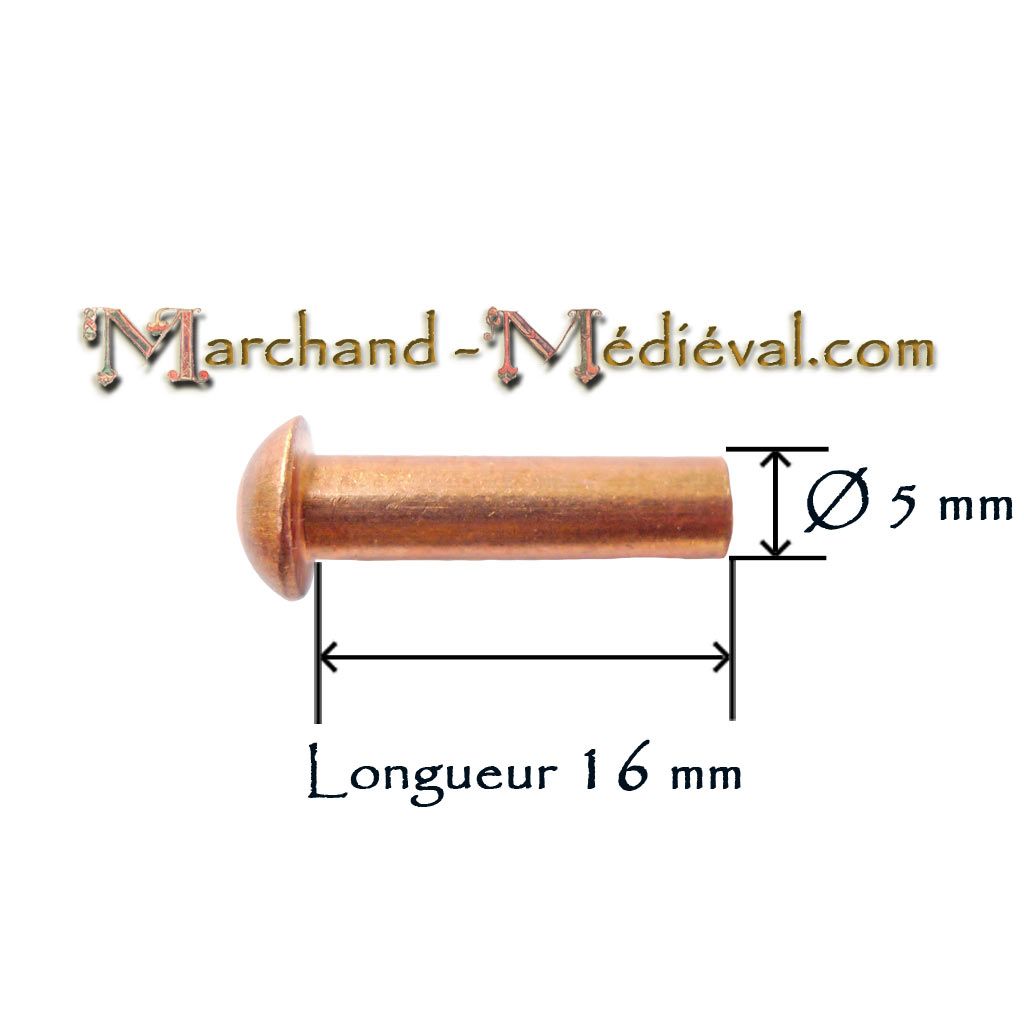 Rivet à tête ronde en cuivre 5x16mm - Marchand Médiéval