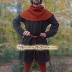 Chaperon médiéval en laine : rouille