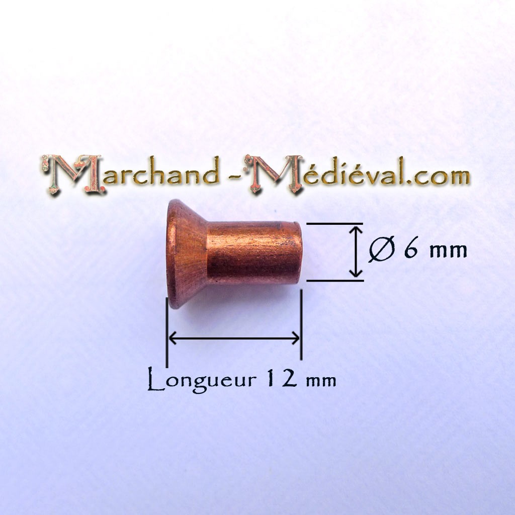 Rivets pleins en cuivre à tête fraisée : Ø4mm x longueur 8mm - Marchand  Médiéval